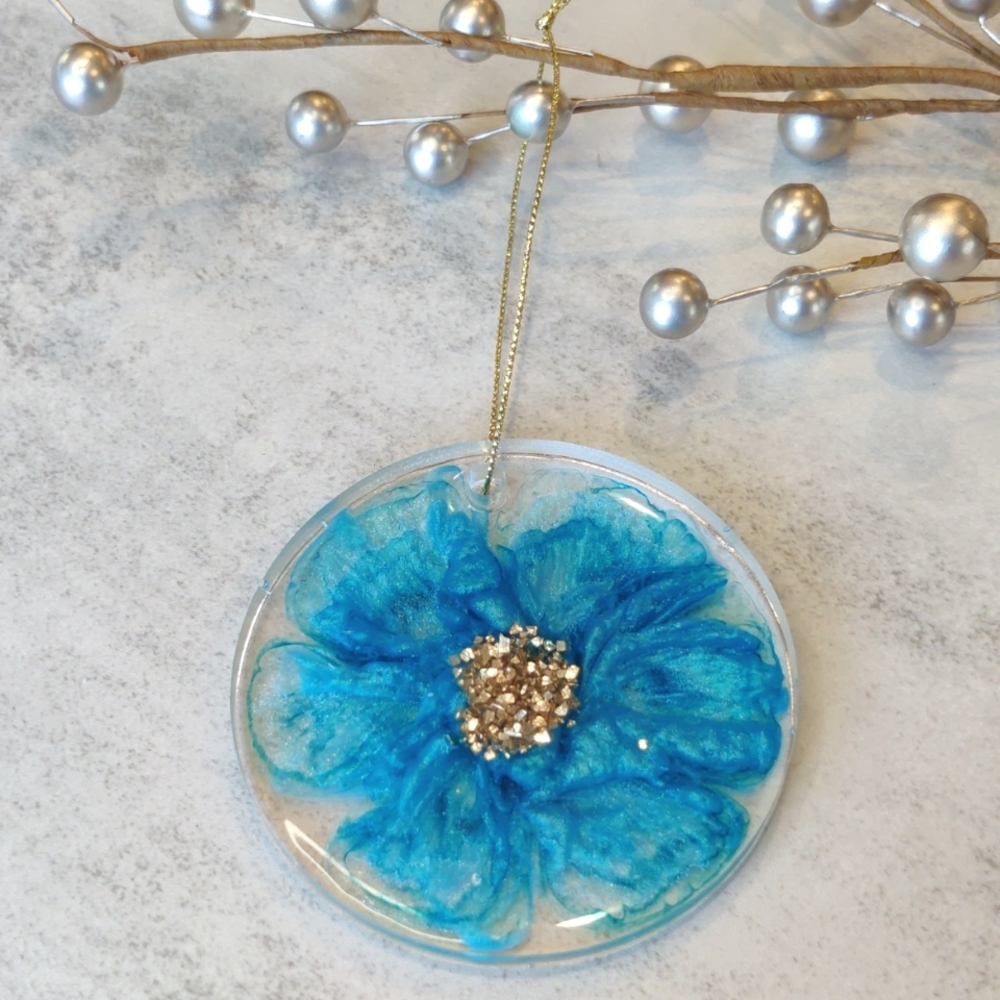 36. Handmade Resin Christmas Ornament/ Blue Flower